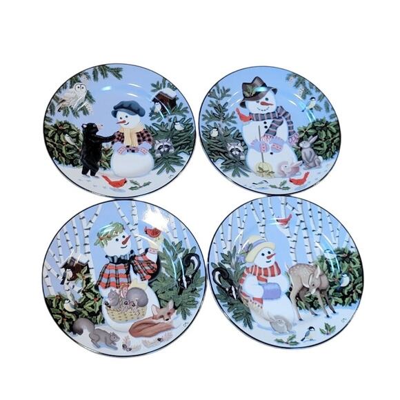 Christmas Snowmen Dessert / Salad Plates Claire Murray Gibson Set of 4 Stoneware - Picture 1 of 6